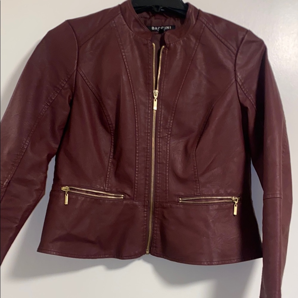 Women's Burgundy Faux Leather Jacket